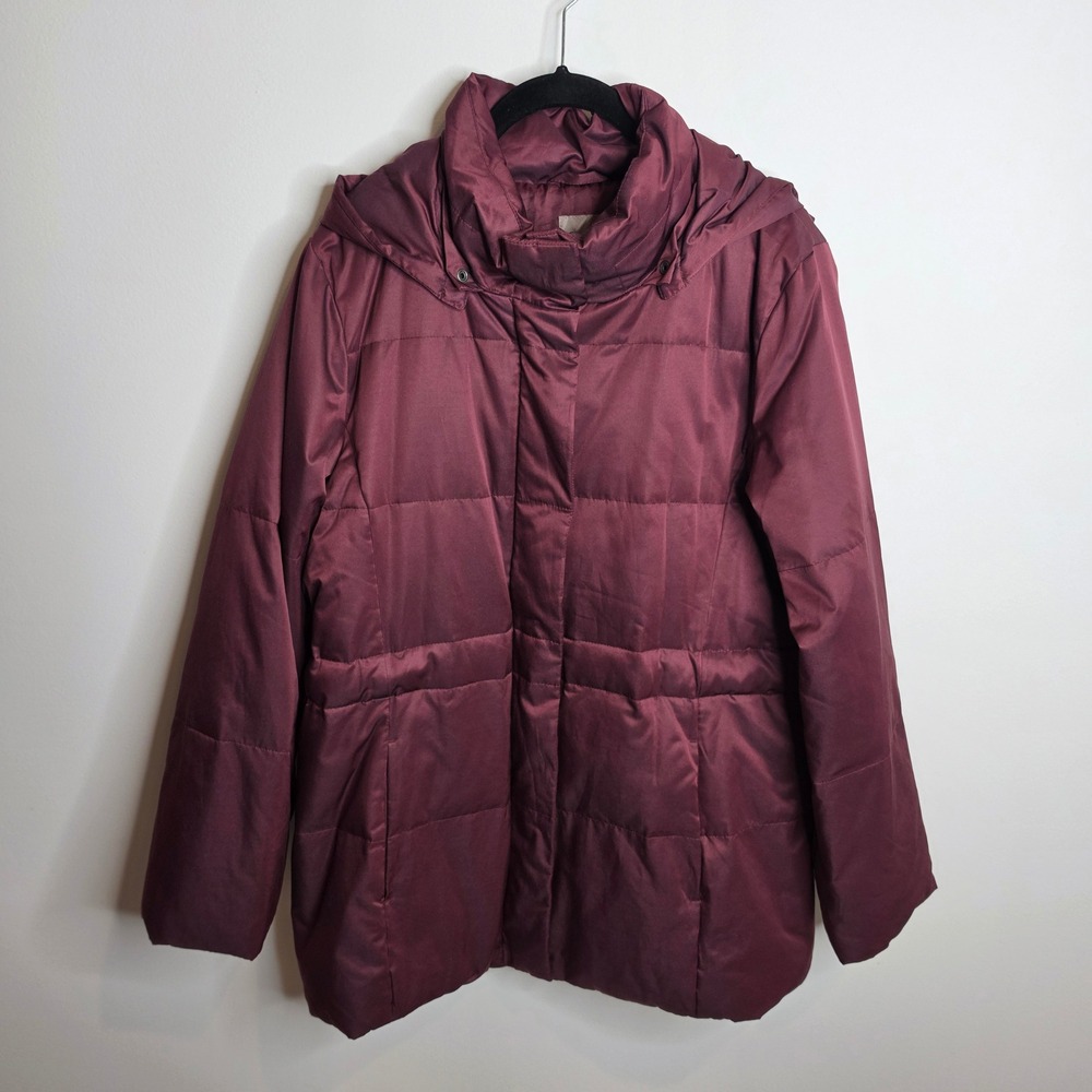J. Jill Puffer Coat Womens Small Burgundy Down Filled Hooded Quilted Jacket